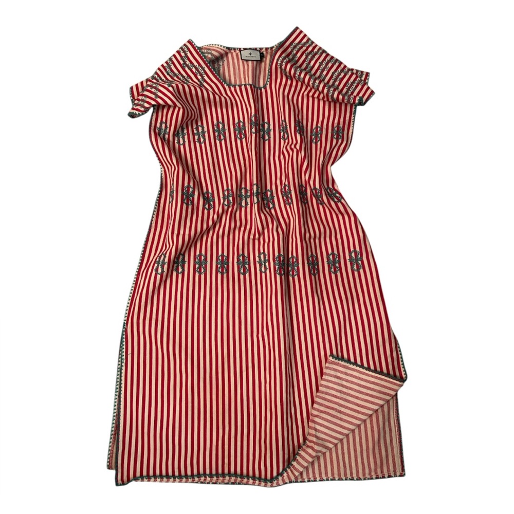 Tuckernuck Red and White Striped Embroidered Cotton Midi Dress